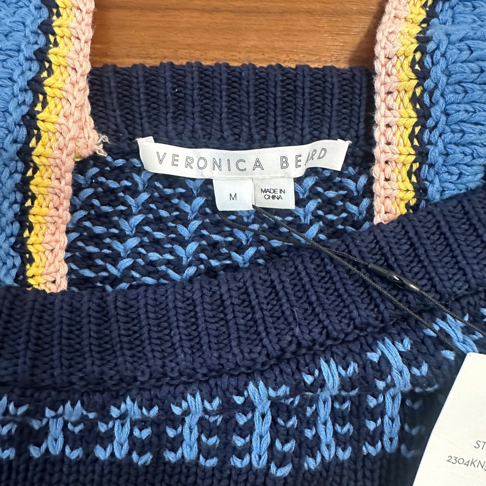Veronica Beard Voya Knit Tank Medium Striped Crochet Cotton Boho Fishermen Artsy - Picture 5 of 11